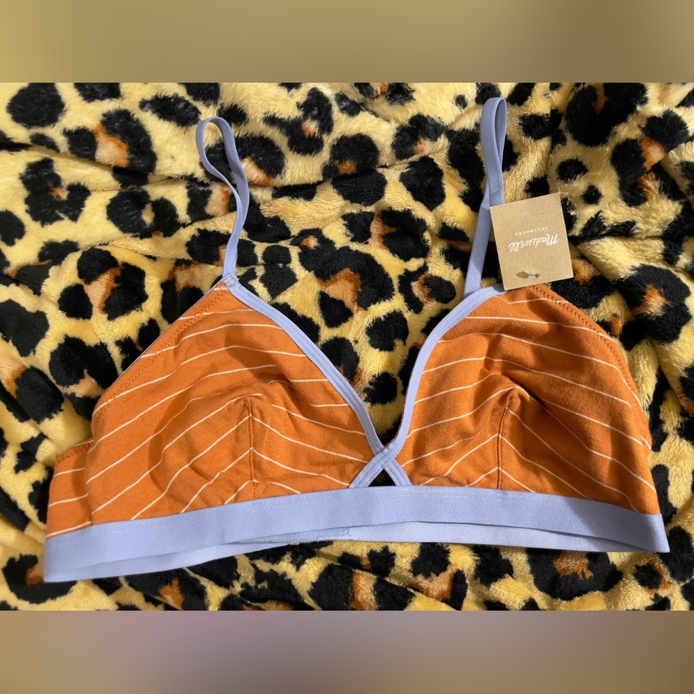 NWT Madewell Bralette Medium Striped Orange, Blue, and White